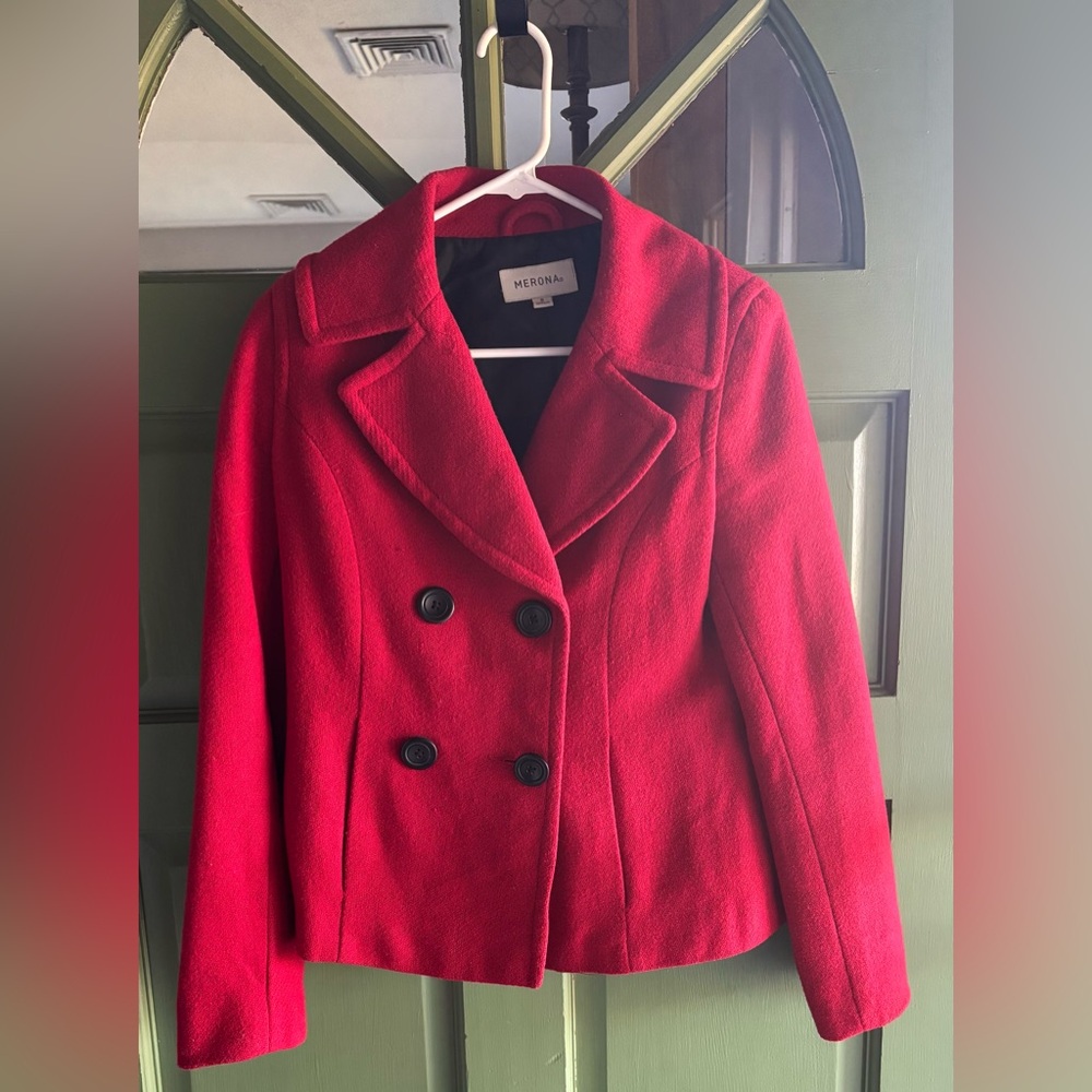 Merona Red Pea Coat Double-Breasted Classic
